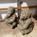Two similar re-constituted stone garden statues by Alan Brough and modelled as seated children (in
