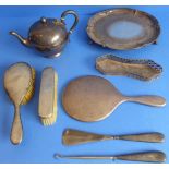 A selection of silver and silver-plate to include a lady's early 20th century silver mounted