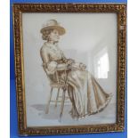 C. FIELDING (19th century): a gilt framed and glazed light brown watercolour study, female subject