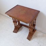 A reproduction set of three yew wood quartetto-style tables (51cm wide)