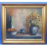 A modern still life, impasto oil on board signed Defoort Marcel lower right, (35 x 41 cm) (gilt