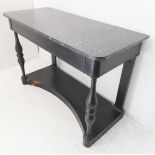 An early 19th century marble-topped continental console table: the white flecked black marble top