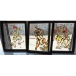 Three Italian glass paintings representing: 'Ottobre', 'Novembew' and 'Decembre' (frame sizes 21.5cm