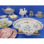 An interesting selection of ceramics to include: an early 19th century two-handled Derby boat-shaped