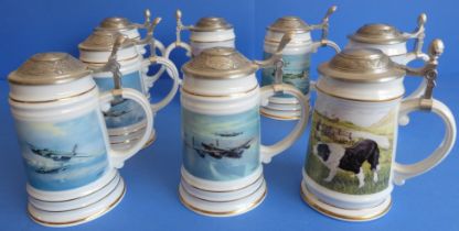 Eight limited edition Davenport Pottery Ltd themed tankards (four WW2 planes and four working