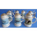 Eight limited edition Davenport Pottery Ltd themed tankards (four WW2 planes and four working