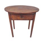 A George III period oval-topped mahogany occasional table:  single full-width drawer retaining