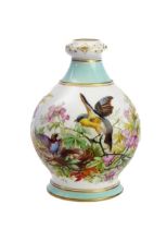 A 19th century porcelain 'garlic mouth' vase: hand-gilded and decorated with a bird's nest