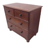 A 19th century mahogany chest of small proportions: the thumbnail moulded top above two half-width