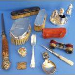 Silver and silver-plate to include: silver-backed clothes brushes, an early 20th century silver-