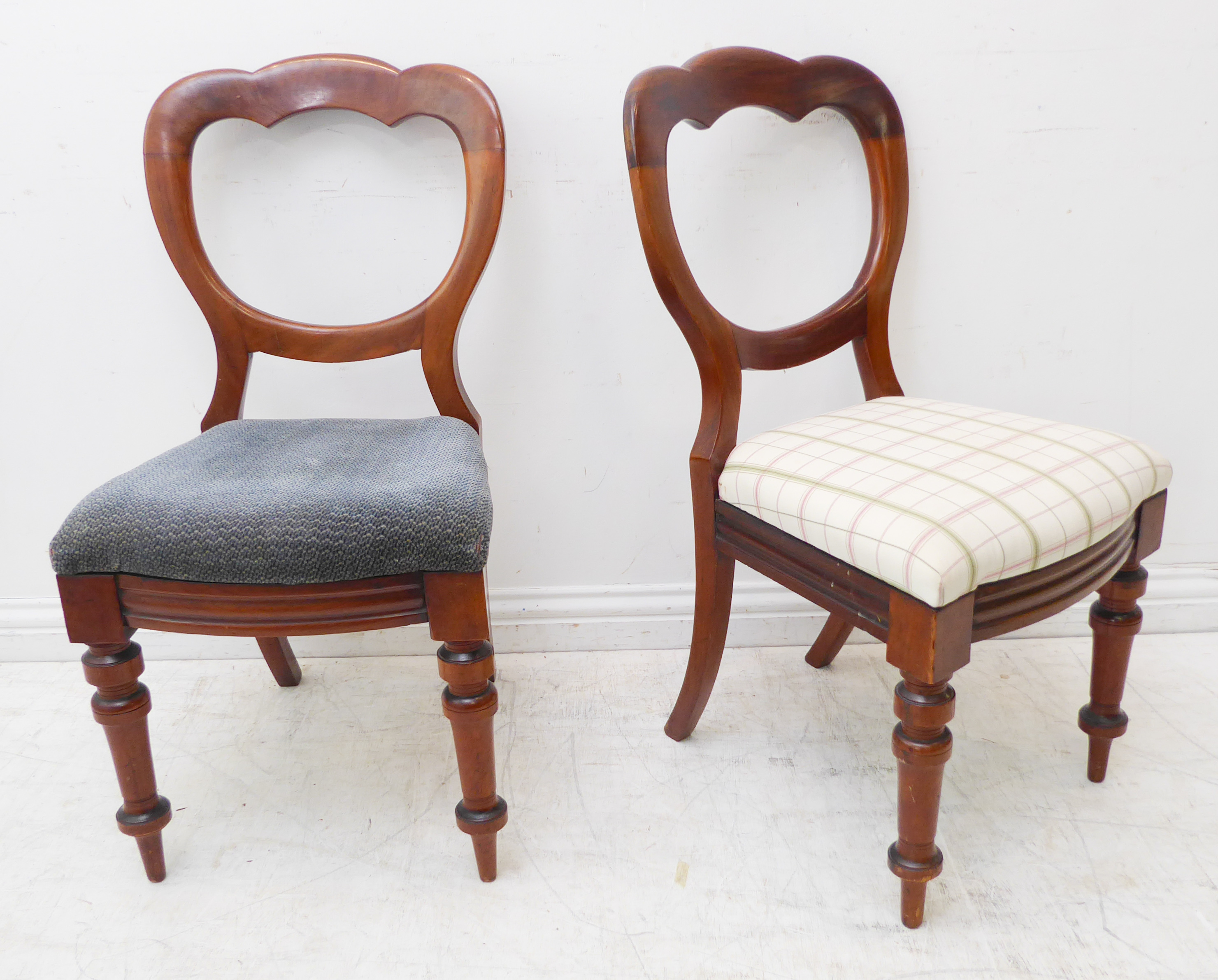 A harlequin set of eight mid-19th century mahogany balloon-back chairs: six with drop-in green - Image 5 of 9