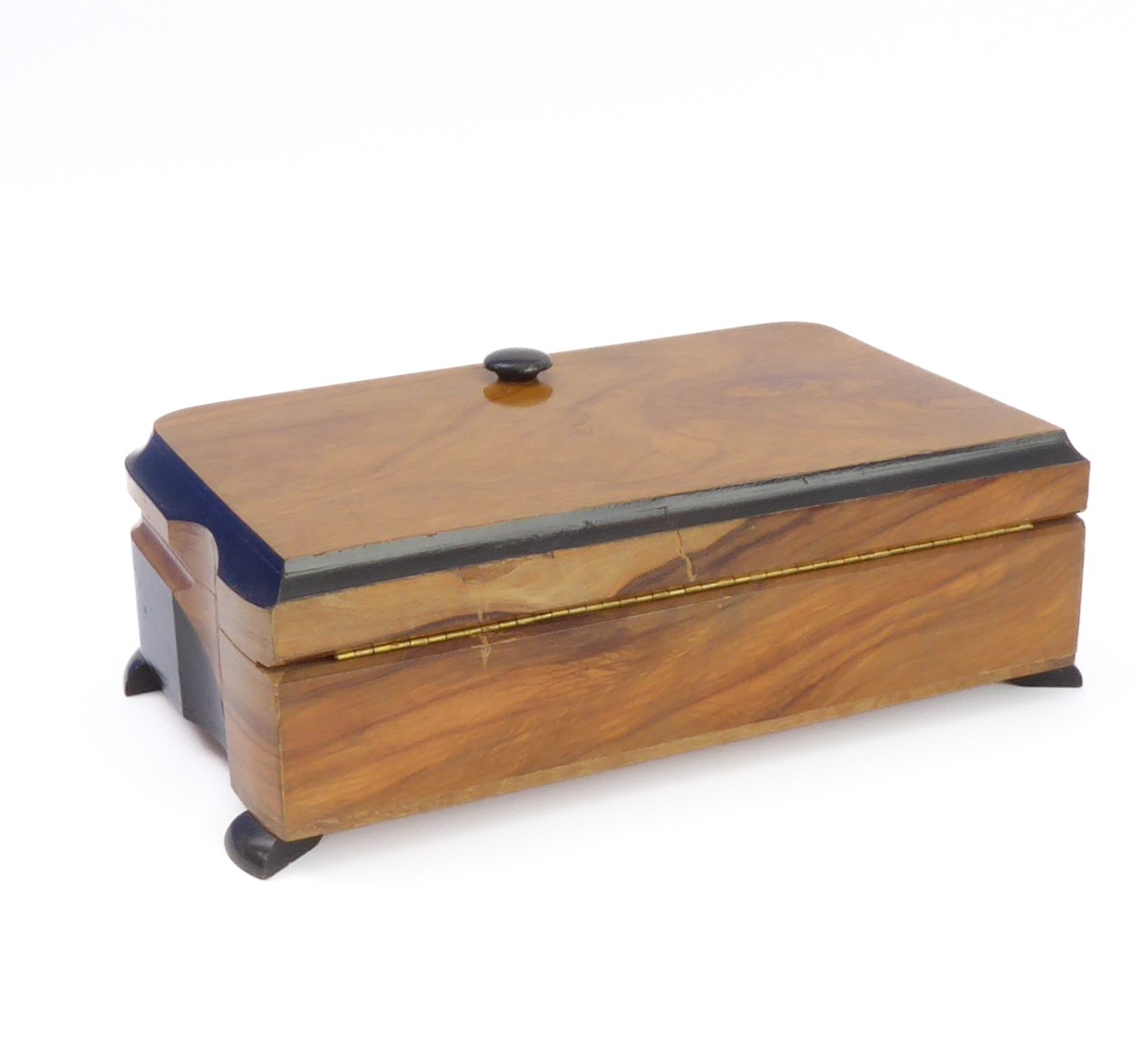 A Chinese casket with carved exterior, an Art Deco musical cigar box and a turned alabaster bowl ( - Image 9 of 13