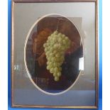 An oval oil on card study of green grapes, later glazed gilt frame (image size 37cm x 27cm)