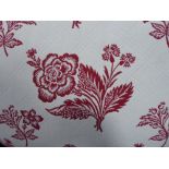 Two large cream cushions with a burgundy floral design, removable covers, feather cushion pad, cream
