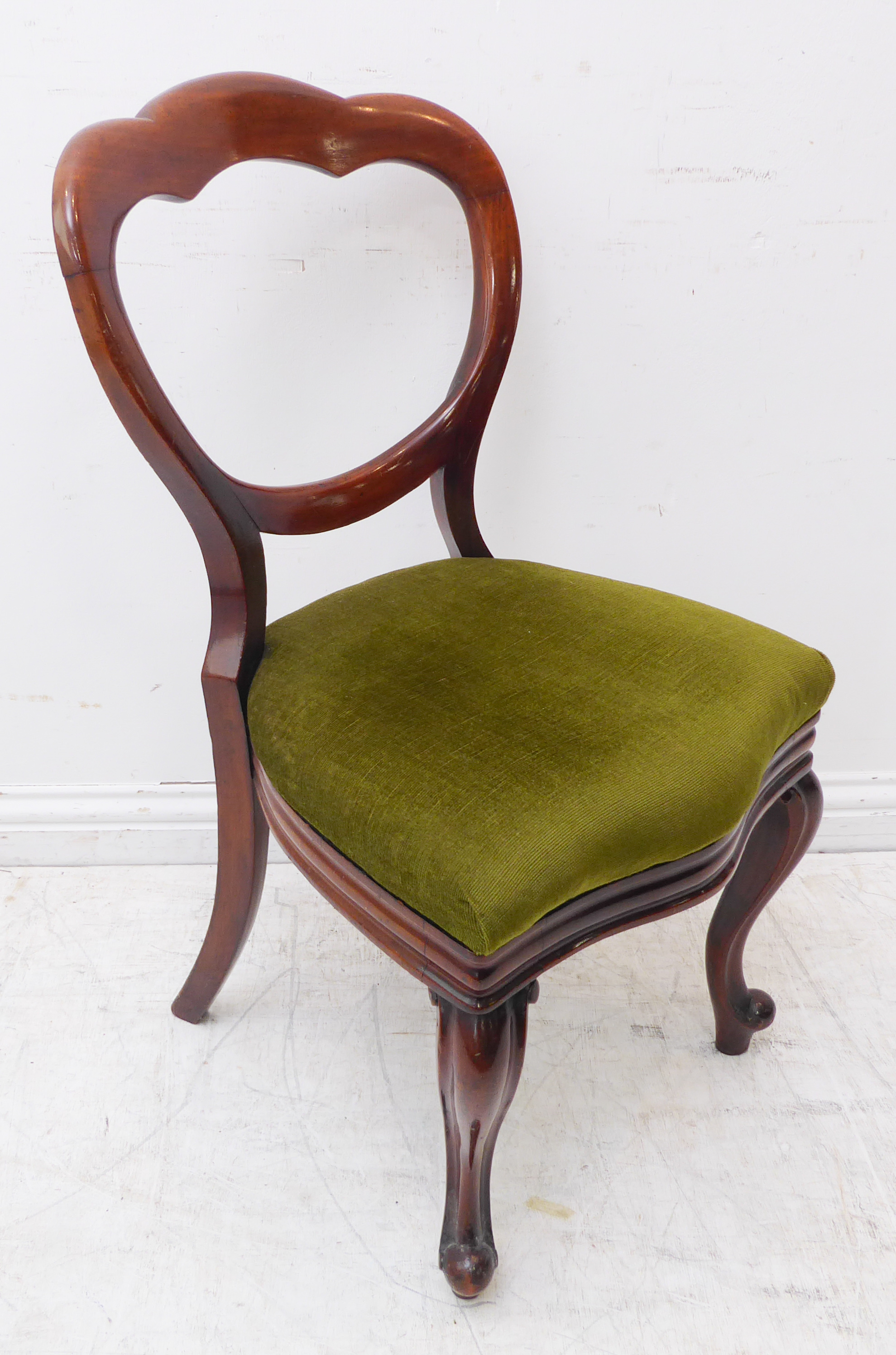 A harlequin set of eight mid-19th century mahogany balloon-back chairs: six with drop-in green - Image 3 of 9