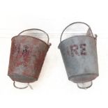 Two early to mid 20th century metal fire buckets with swing-handles (for restoration)