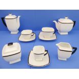 A J.L. Coquet (Limoges) Prélude 28-piece tea and coffee service: teapot and coffee pot; 2 x milk