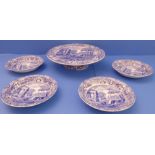 A Copeland Spode's Italian pattern comport (31cm diameter), together with four matching bowls (19cm)