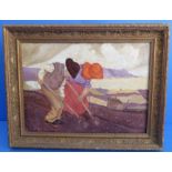 After PAUL HENRY, 'The Potato Diggers, Achill', gilt framed oil on linen onto board, after the