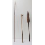 A late 19th century assegai and a late 20th century all-wood carved spear