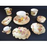 Eleven pieces of early 20th century Royal Worcester blush ware, hand-decorated in enamels and to