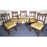 A set of five (4 + 1) late 19th century solid oak and ebonised dining chairs in the Aesthetic