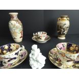 Various ceramics comprising: an early 20th century hand-gilded and decorated Japanese two-handled