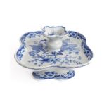 An unusual 19th century blue-and-white pattern oyster server of quatrefoil form and with raised