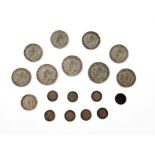 18 pre-1920 George V silver coins in good condition: 3 x half-crown; 6 x  florin; 1 x  shilling