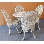 A white-painted aluminium garden set comprising round table and four matching chairs (68.5 cm in