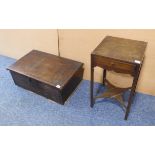 A 17th century oak bible box with hinged lid above a carved front and original blacksmith-made