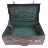 A small Army & Navy black-leather suitcase with green fitted liner (50 x 34 x 18 cm)