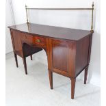 An Edwardian bow-fronted mahogany, chequer and boxwood strung sideboard: two end vertical curtain