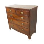 A 19th century mahogany chest: two half-width and three full-width graduated drawers with stamped