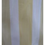 Two pairs of silk effect gold striped curtains, triple pinch pleat heading, gold braid edging,