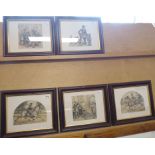 An interesting set of five early 19th century watercolours and cut-outs to include 'Taking Tea at