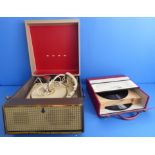 A mid-20th century Bush portable electric record-player together with a box of shellac records to