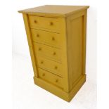 A yellow-painted five-drawer Wellington chest in 19th century style (52.5 cm wide x 38.5 m deep x 87