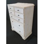 A good modern limed-pine bedroom chest: four half-width over three full-width graduated drawers,