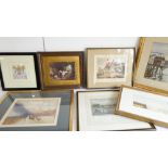 Seven framed and glazed decorative pictures and prints to include: a circa 1830 coastal scene