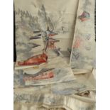 A beautifully embroidered ivory silk Japanese kimono in sections and partially made up