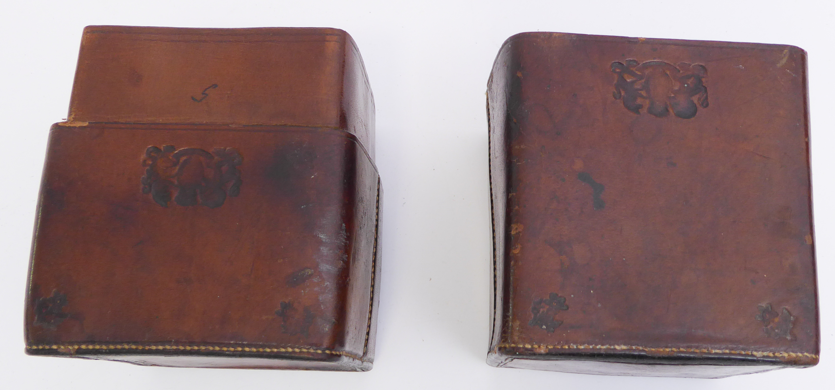 A leather-cased cut-glass and silver plate hunting flask and a leather-cased sandwich box and - Image 8 of 8