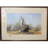 A large David Shepherd limited edition (178 of 1,300) colour print, 'Rhino Beware'; signed in pencil