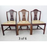A set of six late 18th century style (later) Hepplewhite-inspired mahogany dining chairs, each