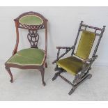 An early 20th century American-style child's stained-wood upholstered rocking chair (42cm wide x