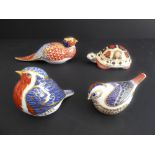 Four first quality Royal Crown Derby paperweights: a pheasant (17cm), a tortoise (minus button), a