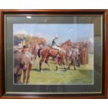 After ALFRED MUNNINGS - a framed and glazed colour horseracing print (46cm x 60.5cm)
