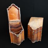 A pair of late 18th century serpentine-fronted mahogany and strung knife boxes for restoration (
