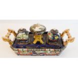 A 19th century Mason's Patent Ironstone china two-handled inkstand: of boat-form and of