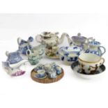 An interesting selection of mostly early/mid 19th century ceramic tea ware to include teapots,